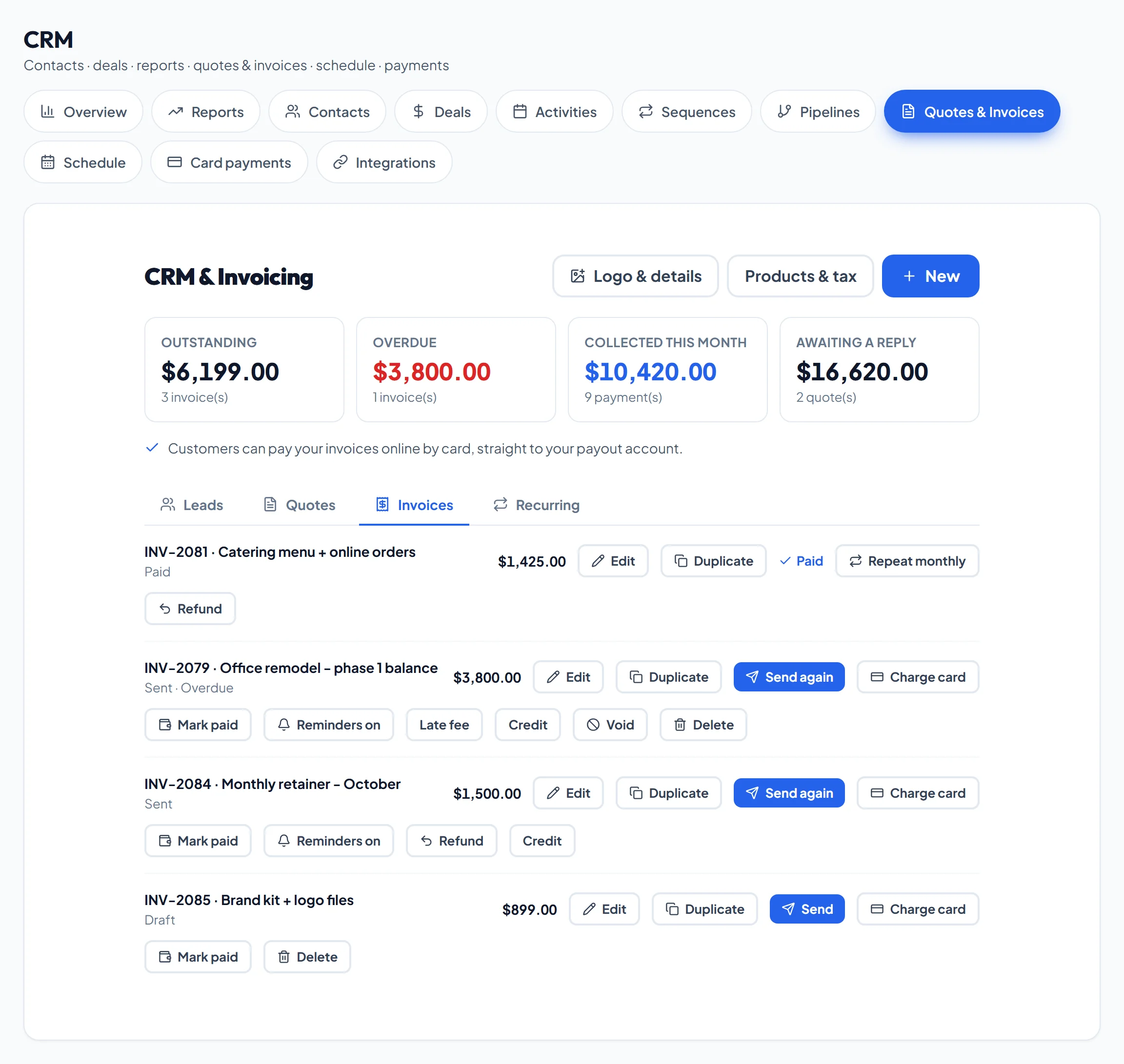 Invoices customers pay by card - chased for you