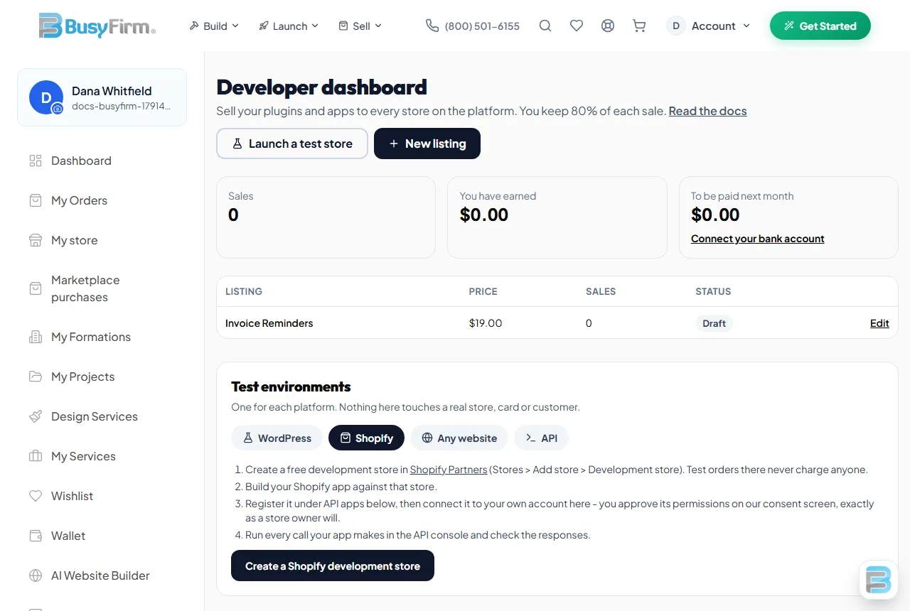 A separate test environment for each platform - here the Shopify steps.