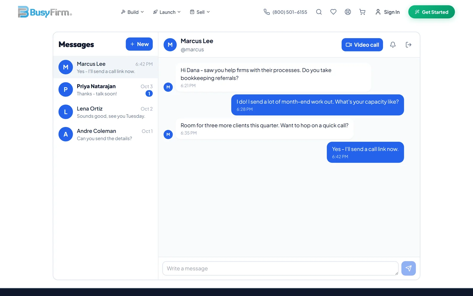 Private messages and video calls (sample)