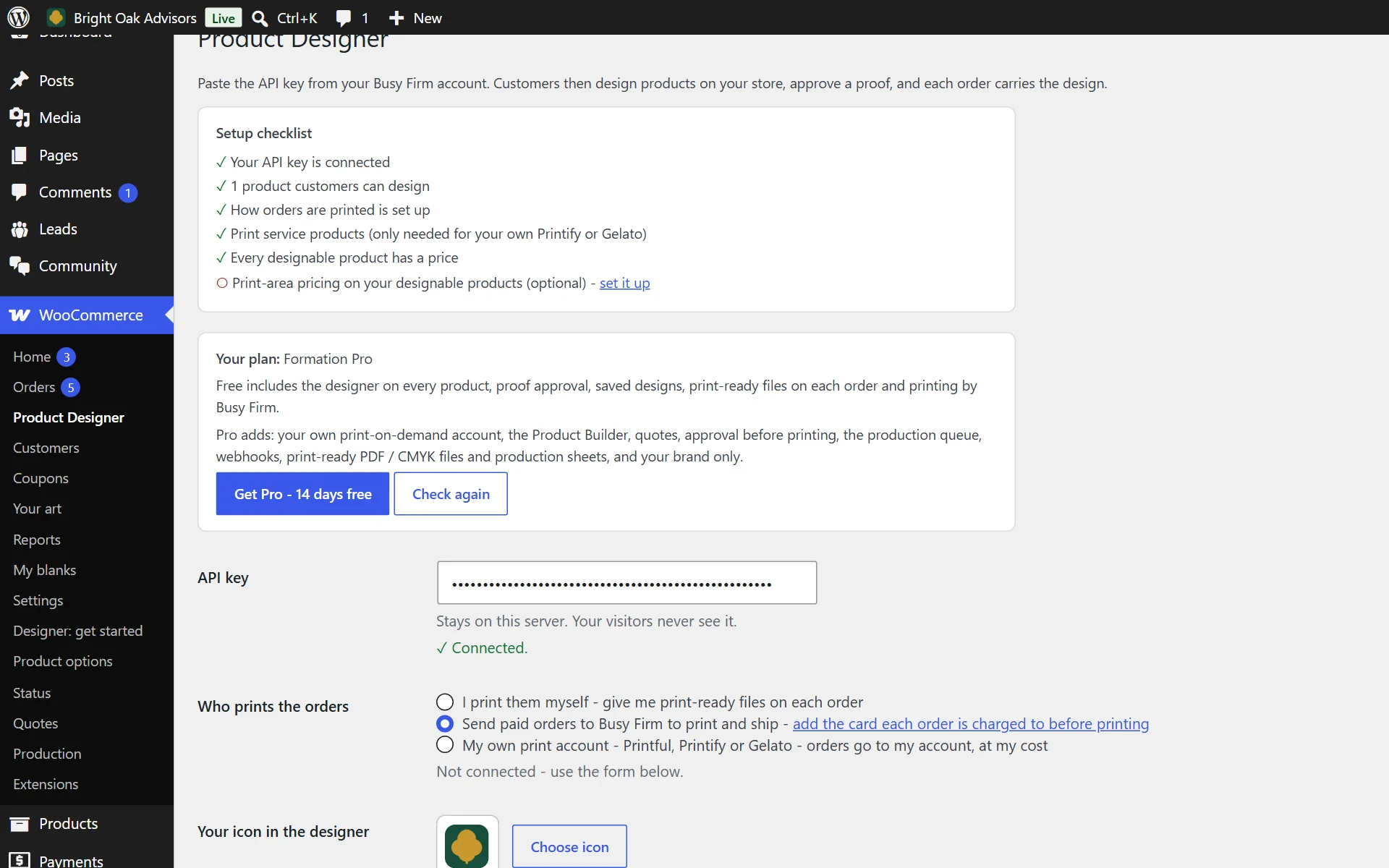 Your icon in the designer - your site icon by default, or pick one