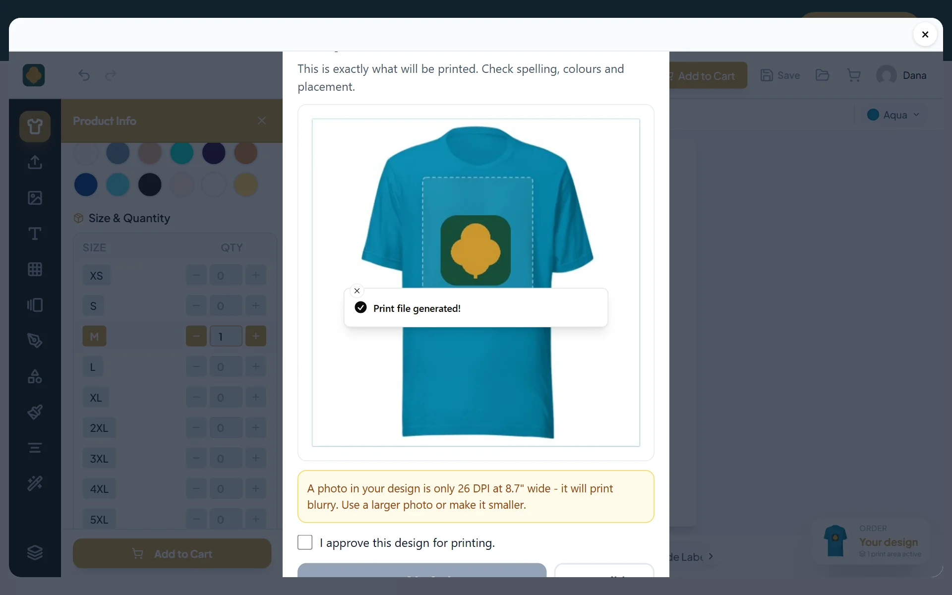 A proof to approve before it goes in the cart