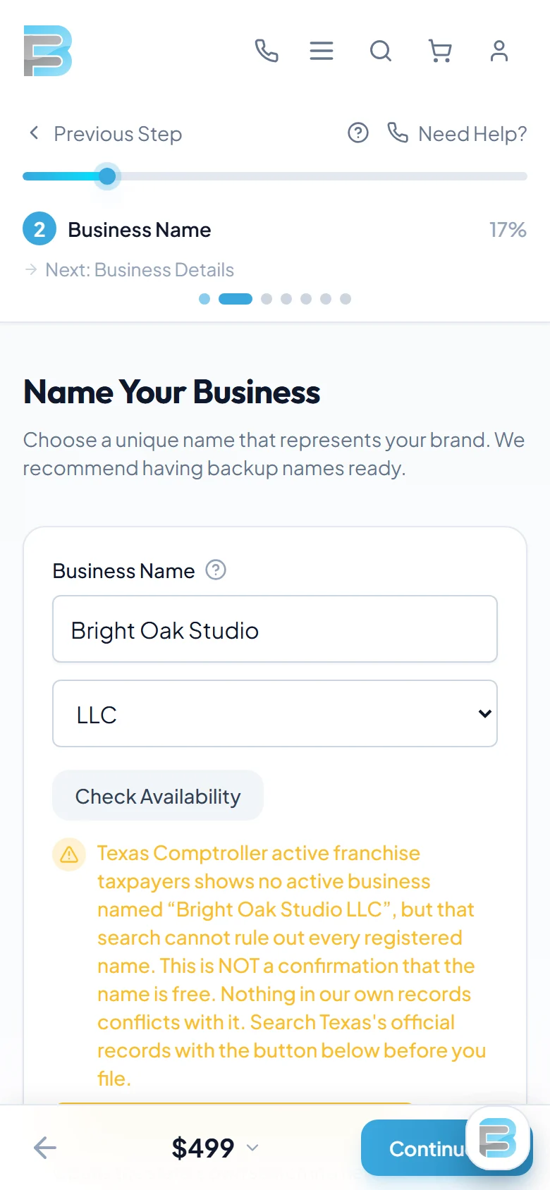 Then their name, state and type are already filled in