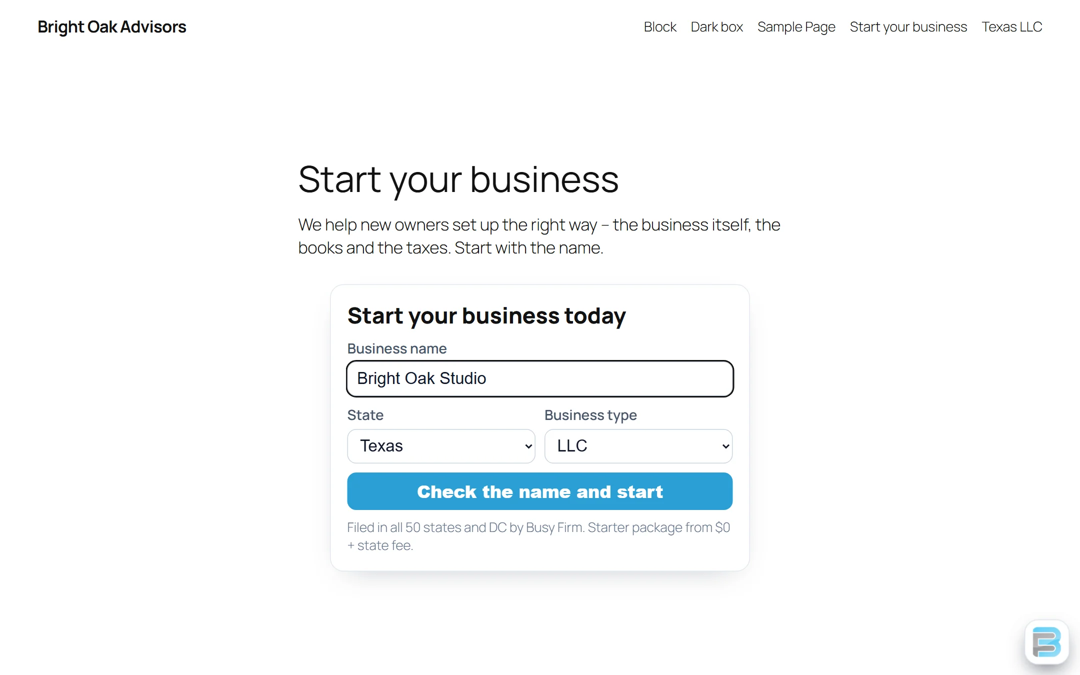Your visitor types a name and picks a state
