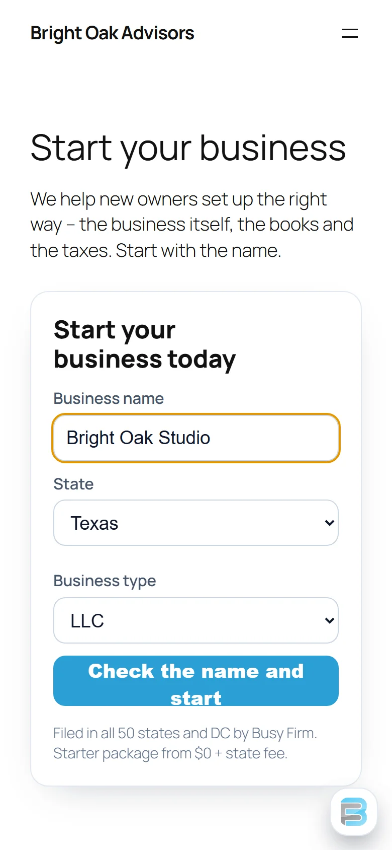 Your visitor types a name and picks a state
